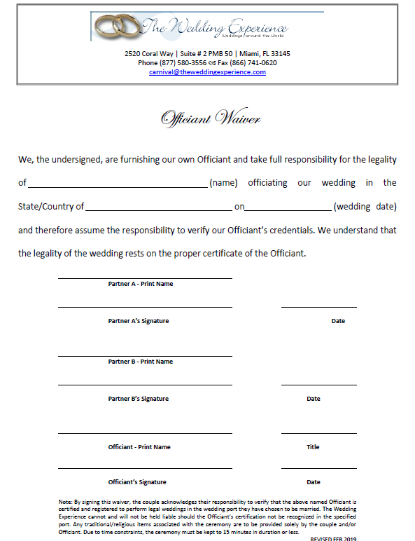 Own Officiant Waiver (Downloadable PDF) – All Ports